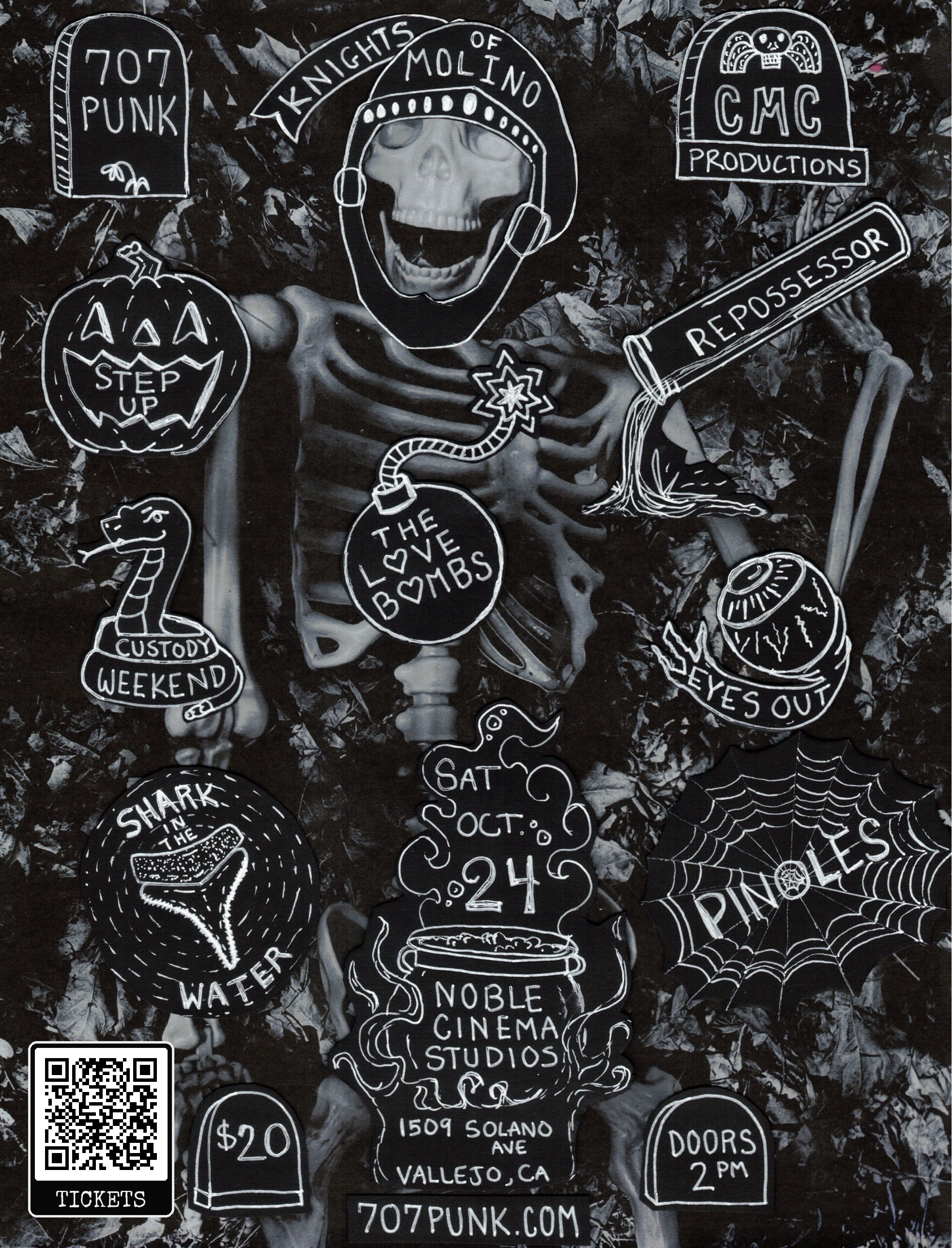 707PUNK x CMC show poster · Knights of Molino · Pinoles · Eyes Out · The Love Bombs · Step Up · Custody Weekend · Shark in the Water · Repossessor · October 24, 2026 · Vallejo, CA